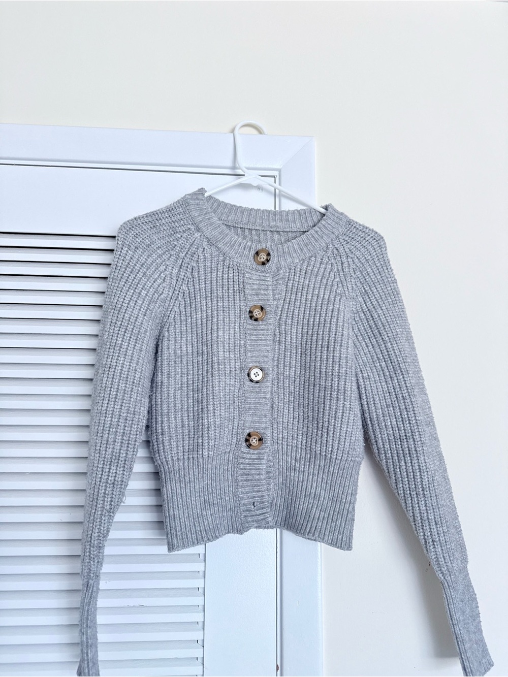 Commense Light Grey Ribbed Button-Up Cardigan